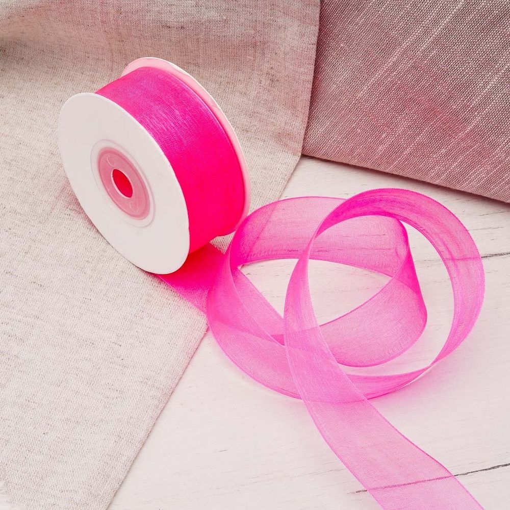 Лента капроновая (органза) 25.0 мм / 22.86±1 метров, 14 розовая фуксия