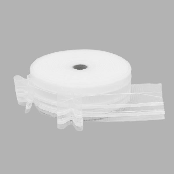 Лента (тесьма) шторная: сборка бантовая (1:2) 60 мм / 50 метров, (2 ряда петель, 2 шнура), прозрачный, C93M