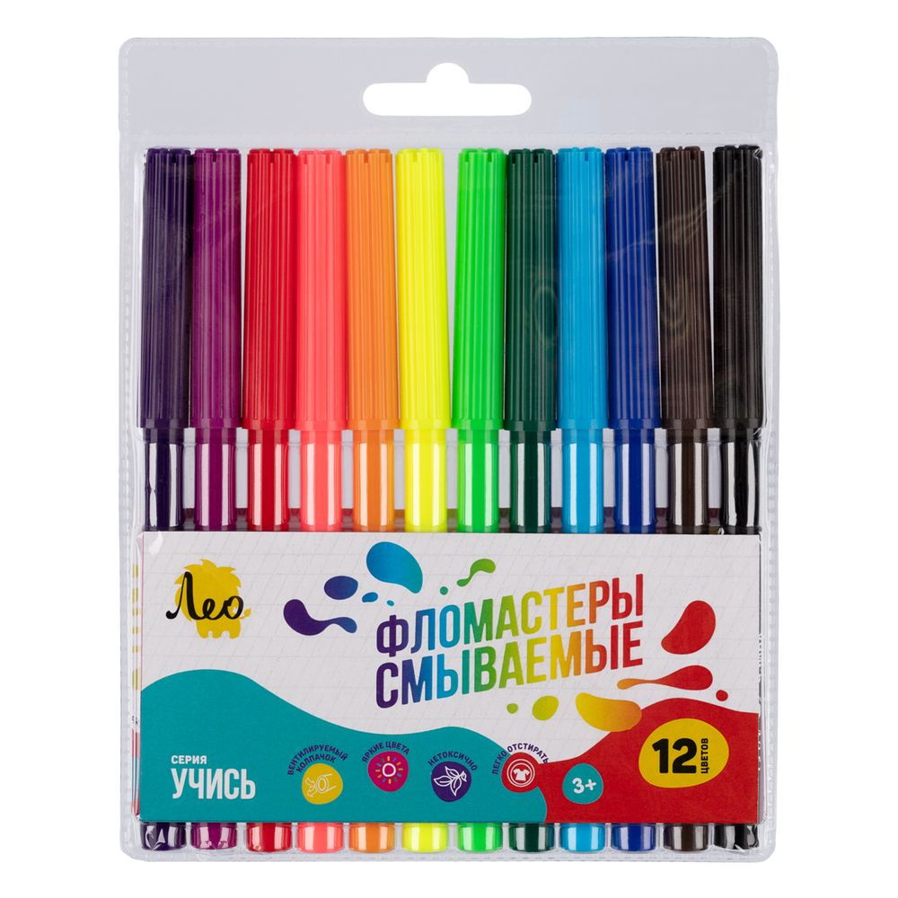 Фломастеры смываемые 12 цв, Лео LSFP-12