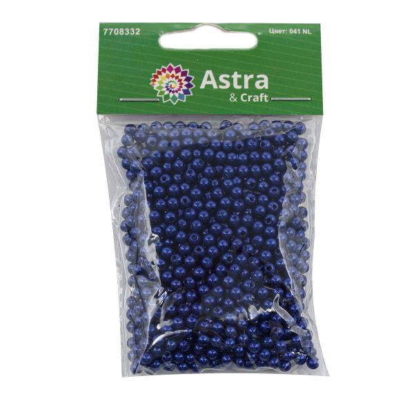 Бусины пластик (жемчуг) ⌀4 мм, 25 г, Astra&Craft, 041 NL синий