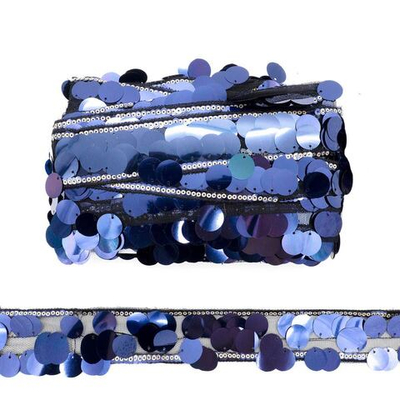 Тесьма с пайетками на сетке 3,8см / 14,63м (02 синий), 3AR840NE