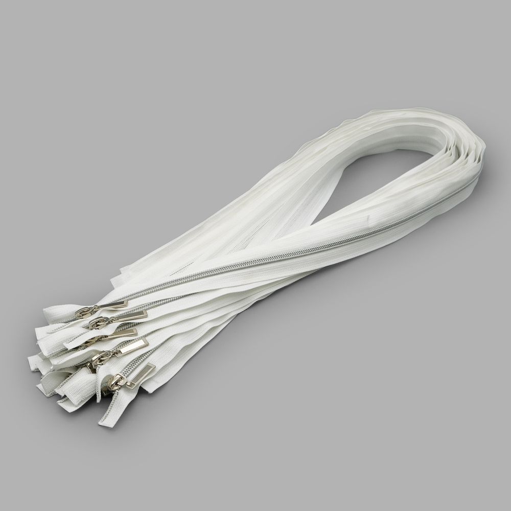 Молния спираль (витая) Т7 (7 мм) 2 зам., разъем., 90 см, никель / белый, 10 шт