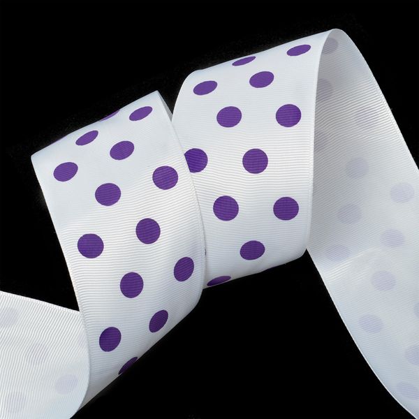 Лента репсовая (в рубчик) 50.0 мм / 27.4±2 метров, LDRG02946550 (81) крупный горошек, белый-сиреневый