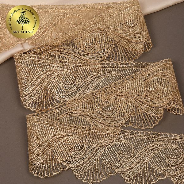 Кружево на сетке 70 мм, 2107 цв.N6115 золотисто-бежевый уп.13.71м, Kruzhevo