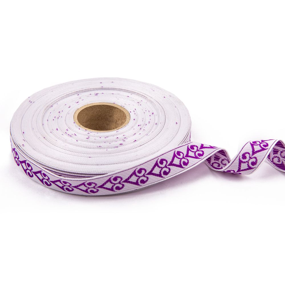 Лента (тесьма) жаккардовая 18.0 мм / 25±1 метров, рис.9797, белый/фиолетовый, Gamma С3771Г17 рис.9797