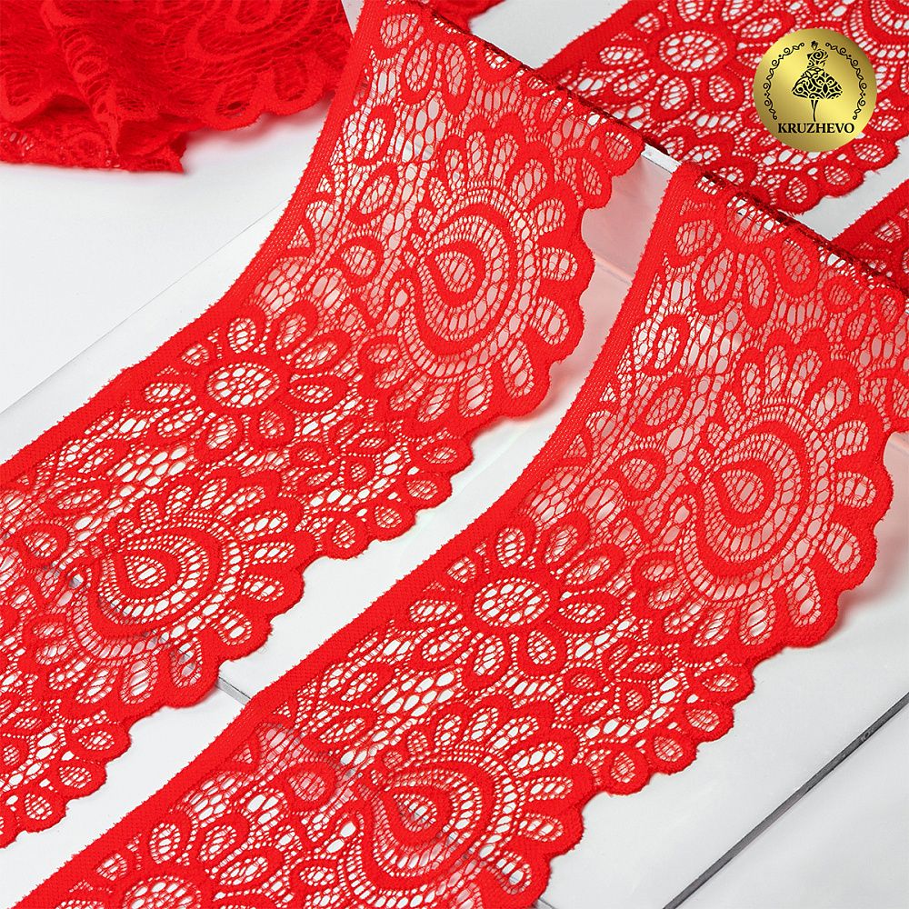 Кружево эластичное (стрейч) 90 мм, TBY.YSTL00839.N, SD163 красный, 25м, Kruzhevo