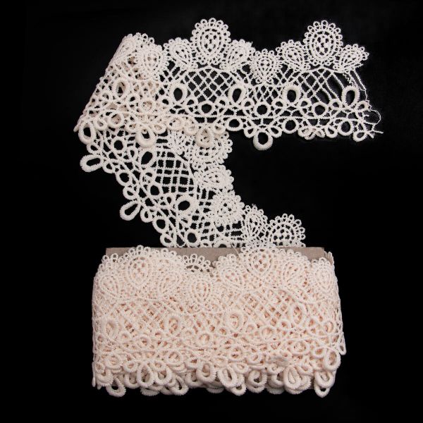 Кружево гипюр (плетёное) 95 мм / 3 метра, матовое, 571 молочный