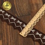 Кружево вязаное (тесьма) 37 мм, диз.K-10034, цв.коричневый+белый, 3м, Kruzhevo