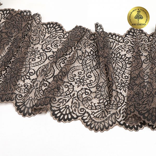 Кружево бельевое эластичное 225 мм / 3 м, 40992 цв.L30 кофе с молоком+черный, Kruzhevo