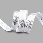 Лента (тесьма) жаккардовая 15.0 мм / 25±1 метров, (белый/серебро), Меандр