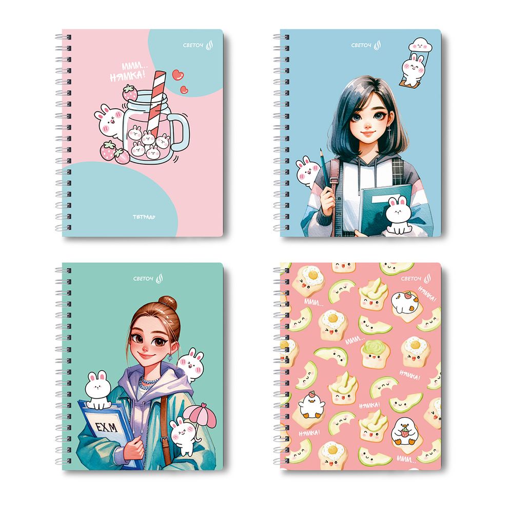 Тетрадь ученическая общая, A5 48 л. на гребне 60 г/м², белизна 90 %, 8 шт, клетка, 01169 МИКС - У меня есть сквиш, Светоч Т104