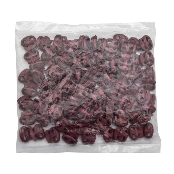 Фиксатор (зажим) для шнура пластик 2 отв., ⌀4.0 мм, 14х17 мм, овал малый, ПП, бордовый, 100 шт