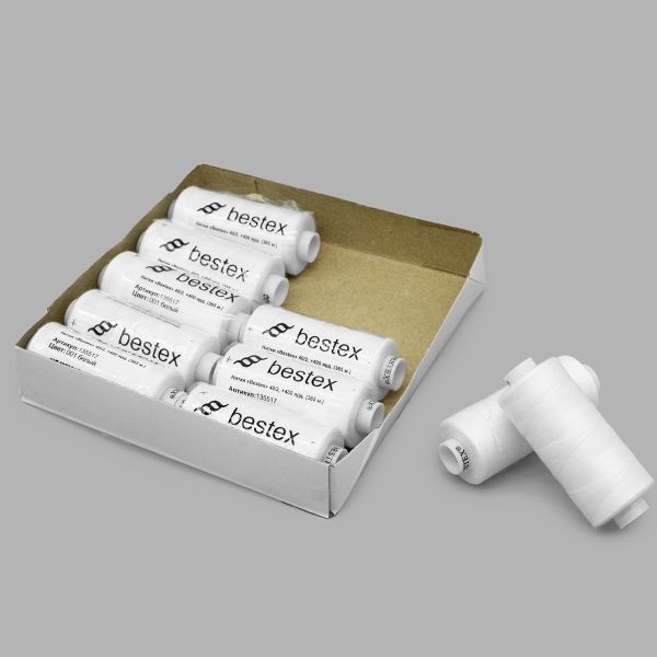 Нитки швейные бытовые Bestex 40/2, 365 м (400 ярд) / 10 кат., 001 белый