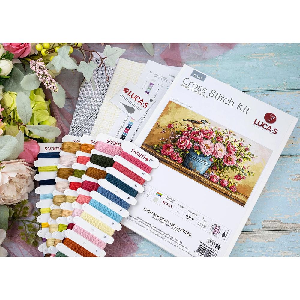 Набор для вышивания нитками Luca-S, Пышный букет цветов 60х35см