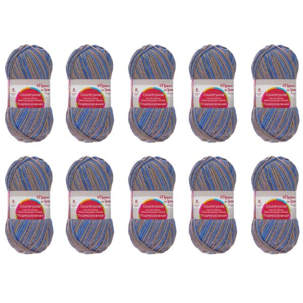 Пряжа Троицкая Подмосковная принт секционный / уп.10 мот. по 100 г, 250 м, 1574М, арктика/серый/серо-бежевый