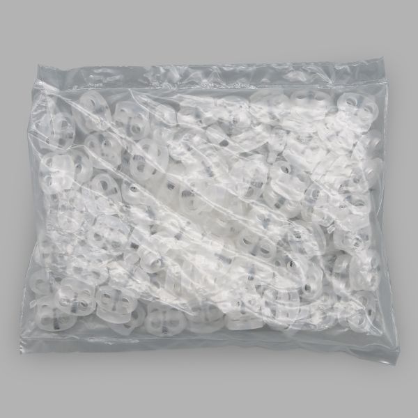 Фиксатор (зажим) для шнура пластик 2 отв., ⌀4.0 мм, 14х17 мм, овал малый ПП, прозрачный, 100 шт