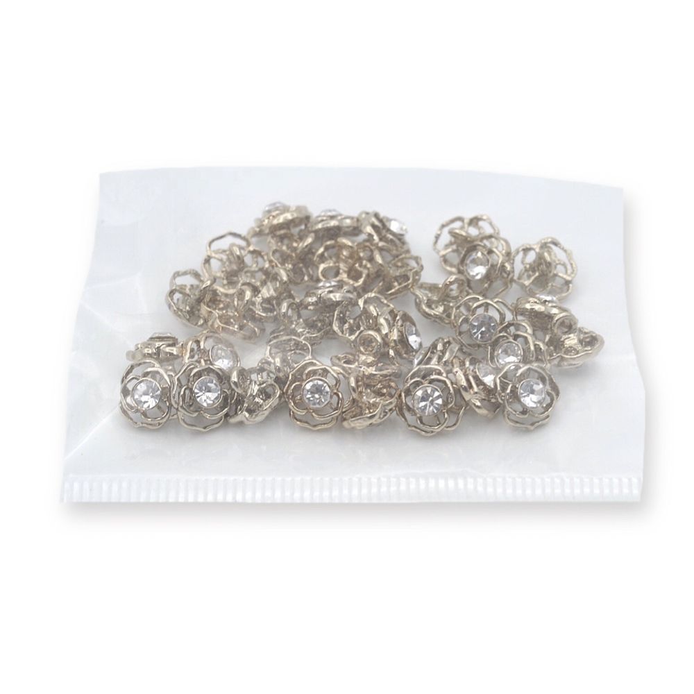 Пуговицы на ножке 16L (10мм) со стразом, металл (G золото), 36 шт, ME 625