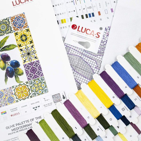 Набор для вышивания нитками Luca-S, Оливковая палитра Средиземноморья, 20х25см