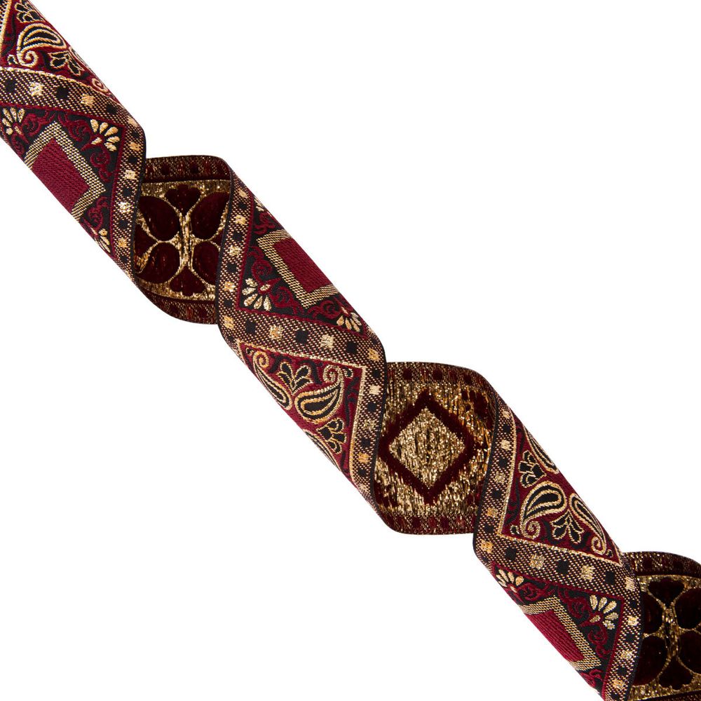 Лента (тесьма) жаккардовая 50.0 мм / 10±0.5 метров, черный/бордовый, Gamma TRJ-119(46)