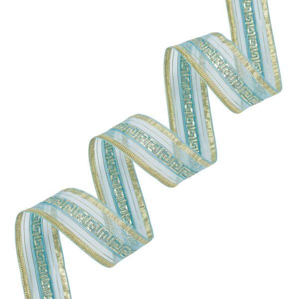 Лента подарочная 25 мм / 25 метров, рис.8255, голубой/золото, С3488Г17