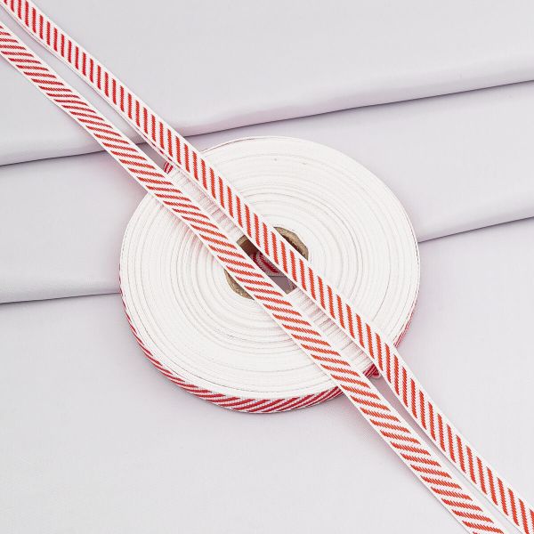 Лента (тесьма) жаккардовая 10.0 мм / 25±1 метров, Славянский орнамент Оберег, рис. 9723, белый/красный, С3853Г17