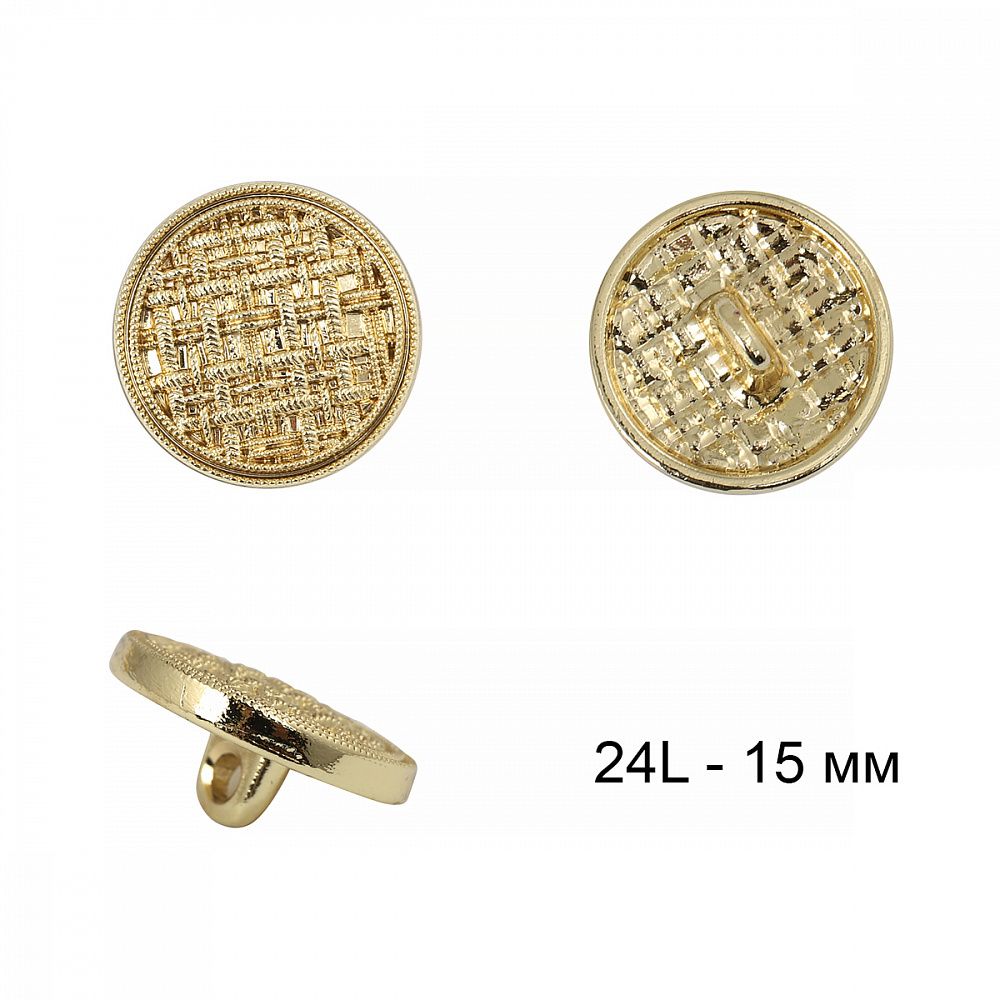 Пуговицы на ножке металлические 24L=15мм, С-MP06 цв.золото, 5 шт
