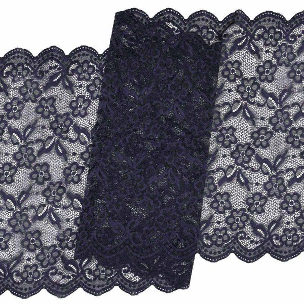 Кружево бельевое эластичное 400 мм / 3.4 метра, цвет темно-синий
