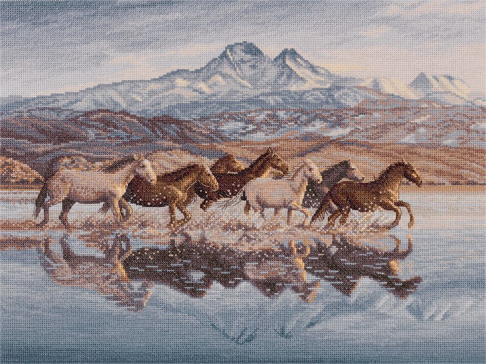 Набор для вышивания нитками Panna, Золотая серия, Бегущие по волнам, 38х30.5 см