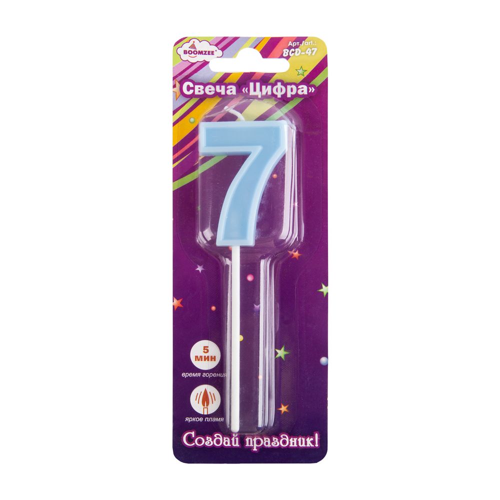 Свеча для торта Цифра 12 шт, 7.5 г, 7_голубой, Boomzee BCD-47