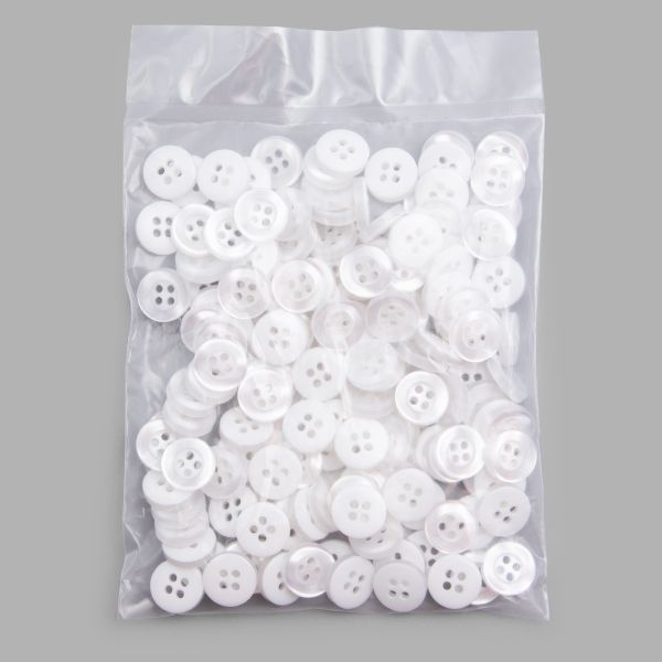 Пуговица 18L (11мм) 4 прокола, пластик (белый), БС1743, 12 шт