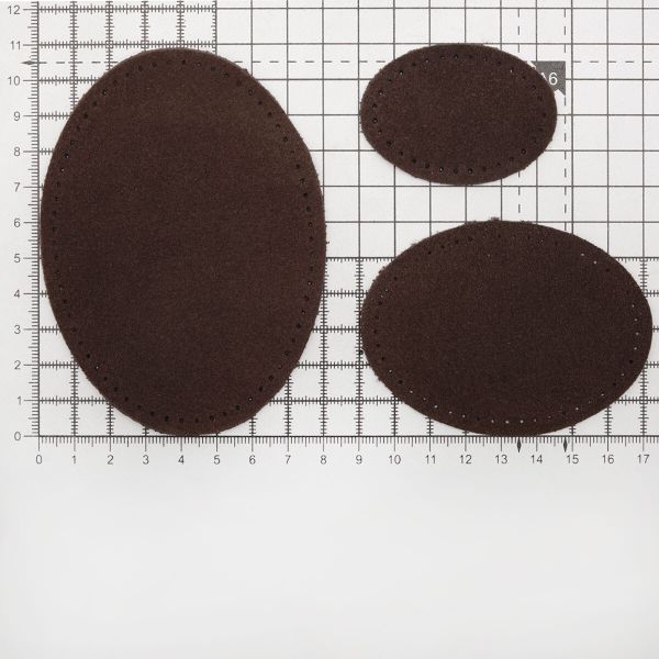 Набор заплаток пришивных из замши, овал 4х5,5см, 6х8,2см, 8х10,9см, с перфорацией, 3 шт (21 темно-коричневый), 59404