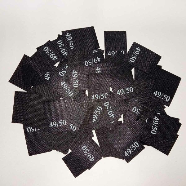 Этикетка-размерник (для муж.сорочек) 15х20мм, 100 шт/упак, черный фон/белый шрифт (MN) (49/50)