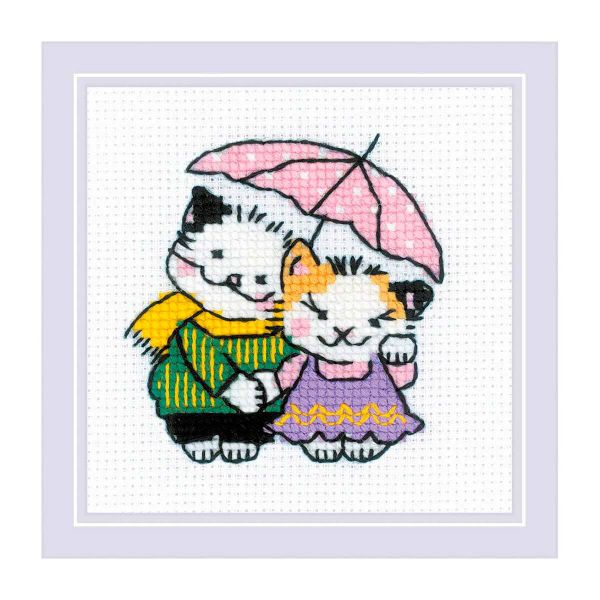 Набор для вышивания нитками Риолис, Котомания. Двое под дождем 9х9см