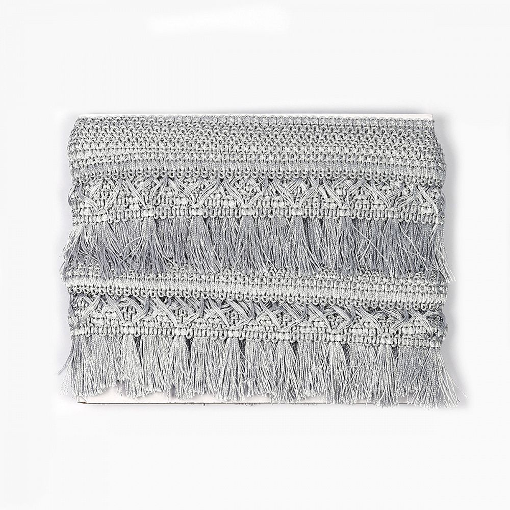 Бахрома отделочная 70.0 мм / 10 метров, с кисточками, 6154-0419, 6474 серебро