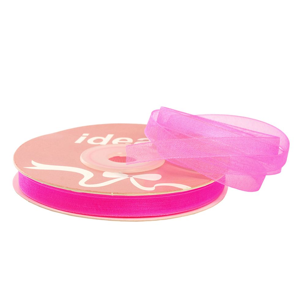 Лента капроновая (органза) _6.0 мм, 1014 яр.розовый, уп. 27,4 м