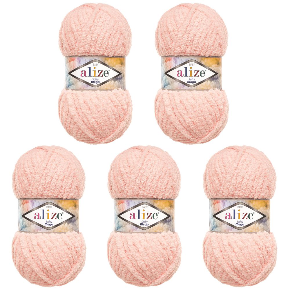 Пряжа Alize (Ализе) Softy Mega / уп.5 мот. по 100 г, 70м, 340 пудра розовая