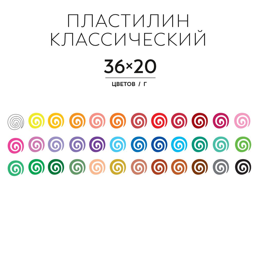 Пластилин классический Аква-колор Изостудия 720 г, 36 цв