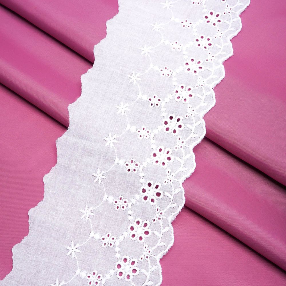 Кружево шитьё х/б 90 мм / 3.4 метра, цвет белоснежный