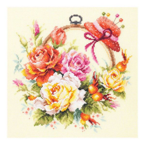 Набор для вышивания нитками Чудесная игла, Розы для мастерицы 25х25см