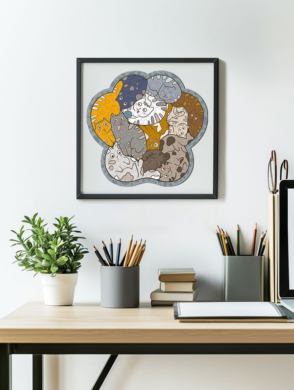 Пазл фигурный деревянный 129 элементов, PZLF-030 Коты в деталях, Фрея