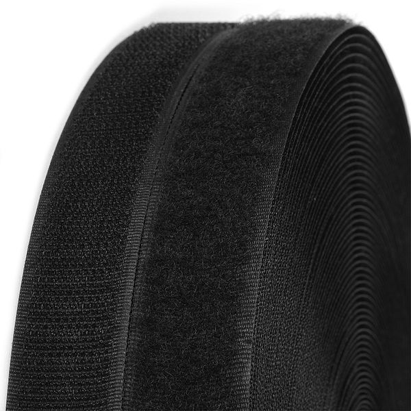 Лента контактная липучка (велкро) пришивная 25 мм / 25 метров, F322 (310) черный, ПАРА (крючок+петля), качество 