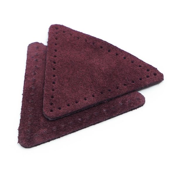 Заплатки пришивные из замши, треугольник равносторонний 6см с перфорацией, 2 шт, 100% кожа, 31 бордовый, 59116