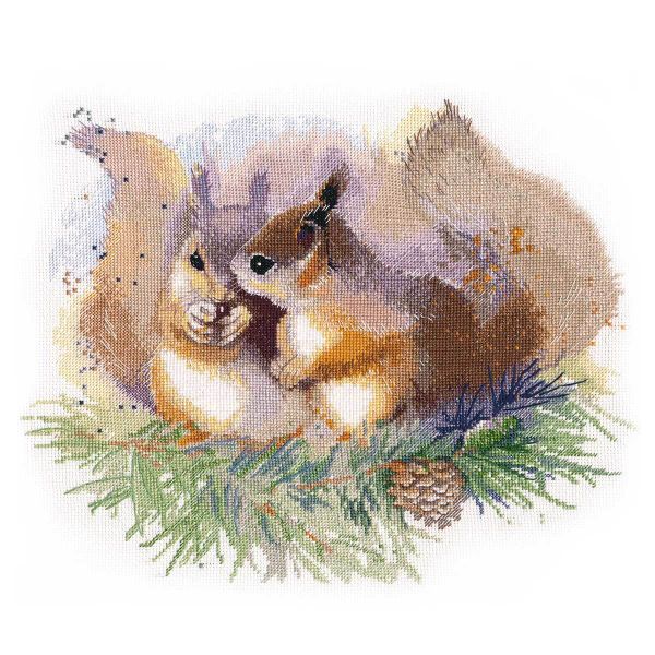Набор для вышивания нитками Овен, Белочки 30х25см