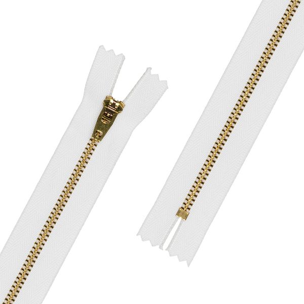 Молния металл джинсовая Т4 (4 мм) 1 зам., н/раз., 10 см, под латунь, 001 белый, JIN 4L Gamma, 10 шт