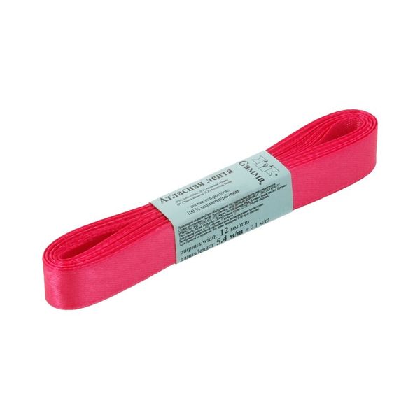 Лента атласная 1-сторонняя 12.0 мм / 10 шт по 5.4 метра, №103 малиновый, Gamma AL-12P