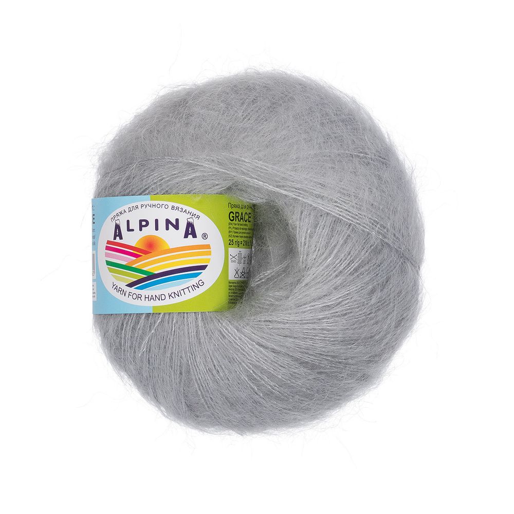 Пряжа Alpina Grace / уп.4 мот. по 25г, 210м, 07 св,серый