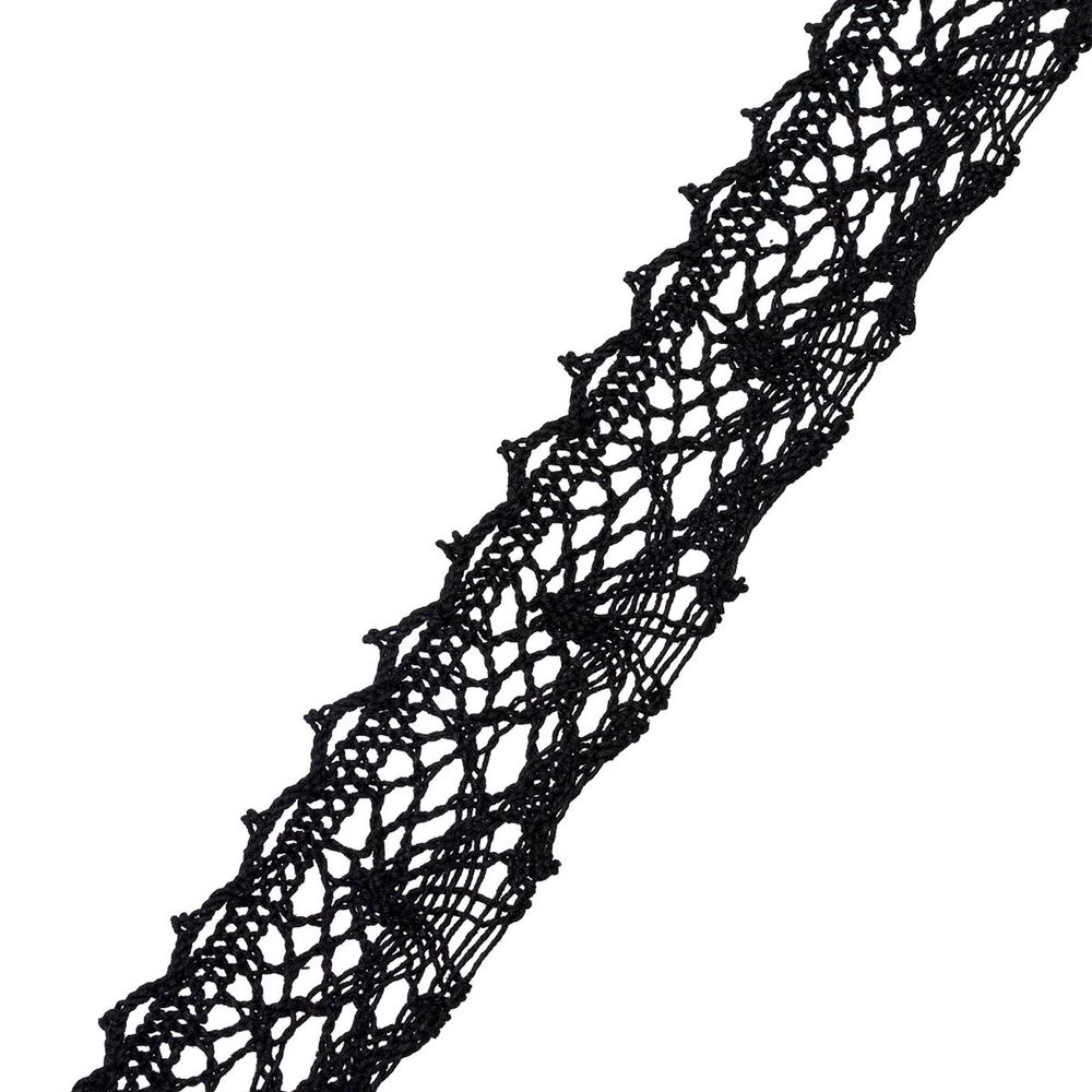 Кружево вязаное (тесьма) 35 мм / 25 метров, 90%  х/б, 10% пэф, рис.35.01.199, черный, С3749Г17