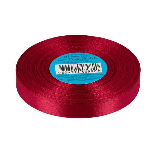 Лента атласная 1-сторонняя 12.0 мм / 33±2 метра, 076 св.вишневый, Gamma