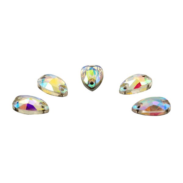 Хрустальные стразы пришивные формы капля белый с покрытием AB 7х12 мм 10 шт/упак., ХК002НН712