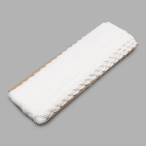 Кружево шитьё 30 мм / 13.72 м, 100% хлопок, белоснежный